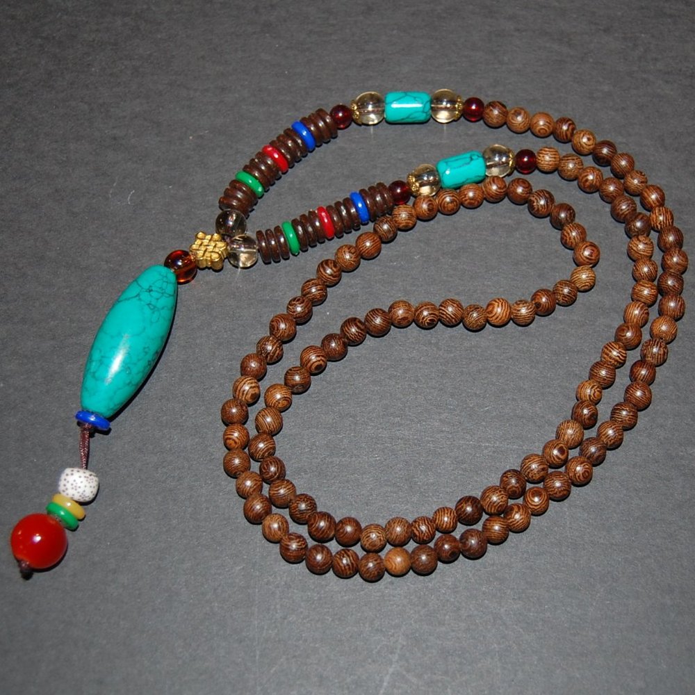 Yoga Nacklace,Wood Necklce,Yoga Wooden Necklace,Tibetan Necklace,Wood,Gemstone